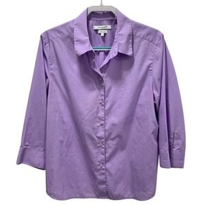 Foxcroft NYC Wrinkle Free Lavender Button Down Shirt Women's Size 16 3/4 Sleeve